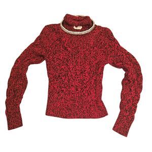 Alexander McQueen Red and Black Wool Sweater Detachable Rhinestone Collar Medium